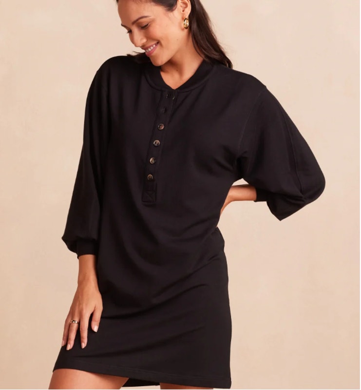 Summersalt The Softest French Terry Henley Dress Black Small Sea Urchin